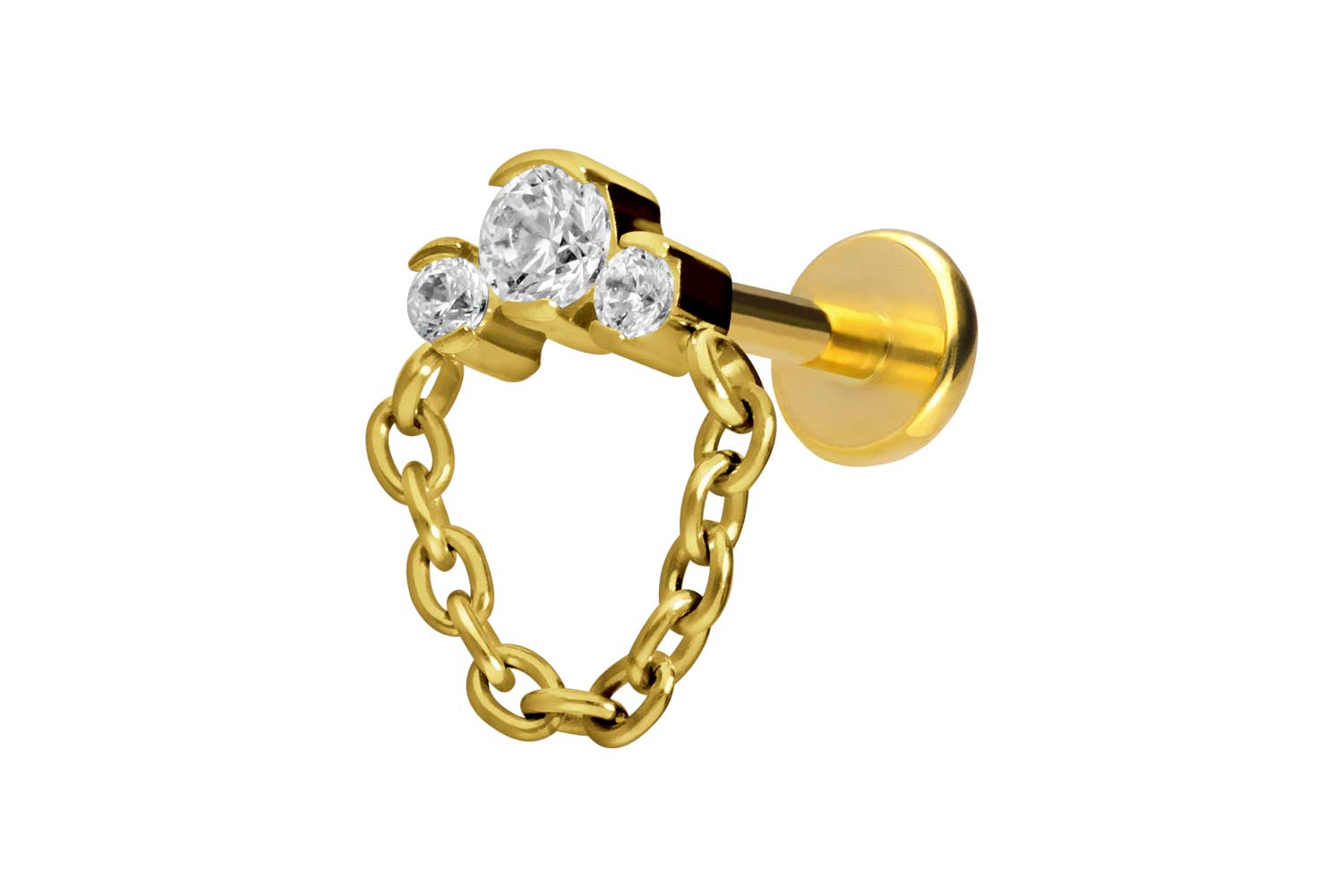 Titan Labret Piercing mit Push Fit 3 EINGEFASSTE KRISTALLE + KETTE